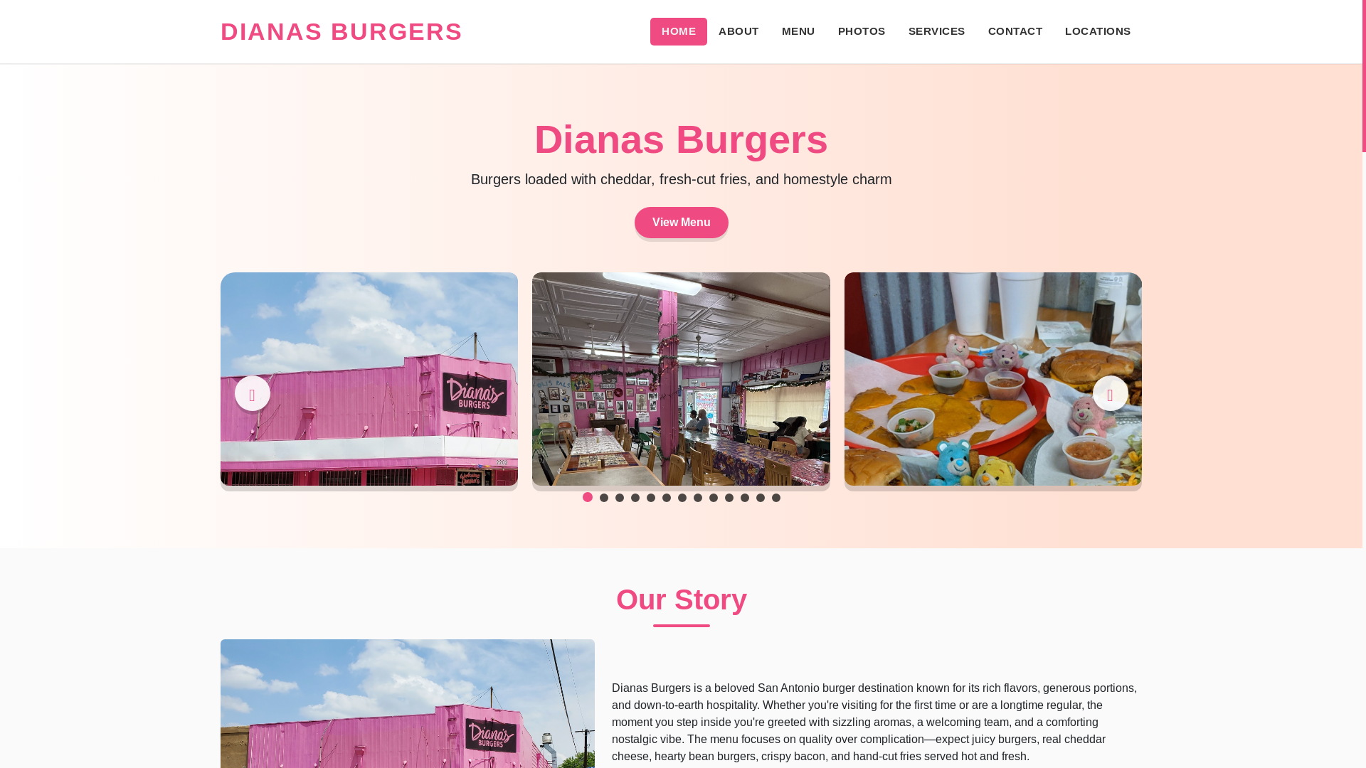 website screenshot of https://dianas-burgers-site.pages.dev/