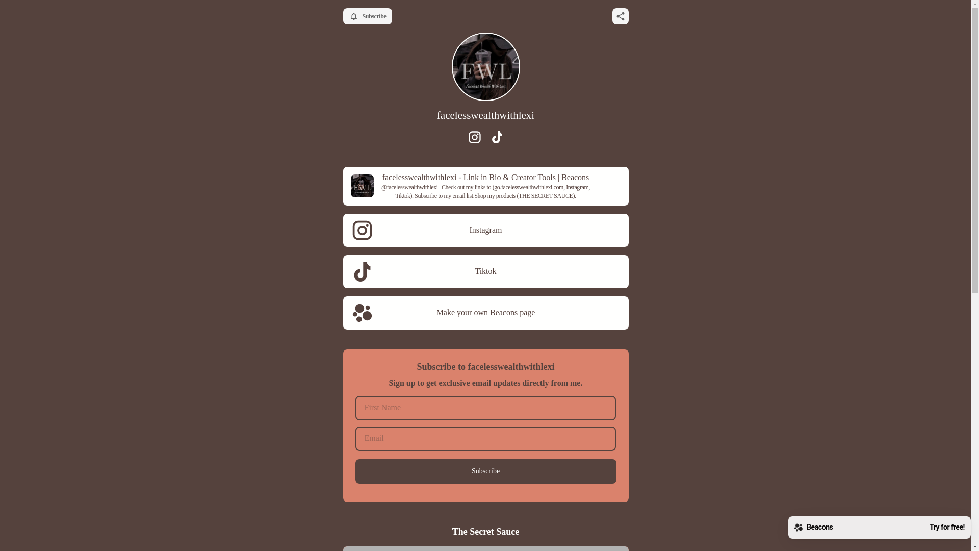 website screenshot of https://facelesswealthwithlexi.store/