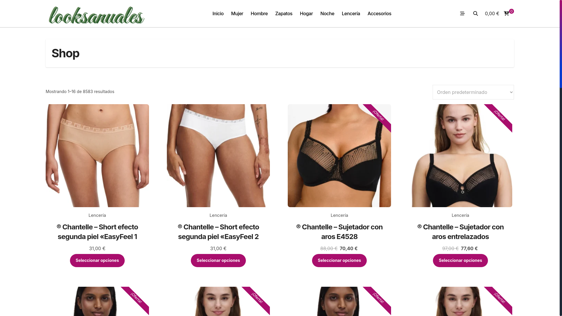 website screenshot of https://looksanuales.es/