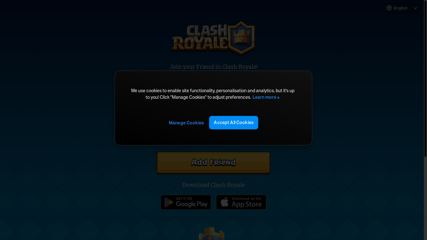 website screenshot of https://link.clashroyale.com/invite/friend/en?tag=CL00CC9Y0&token=8sy8nafm&platform=android