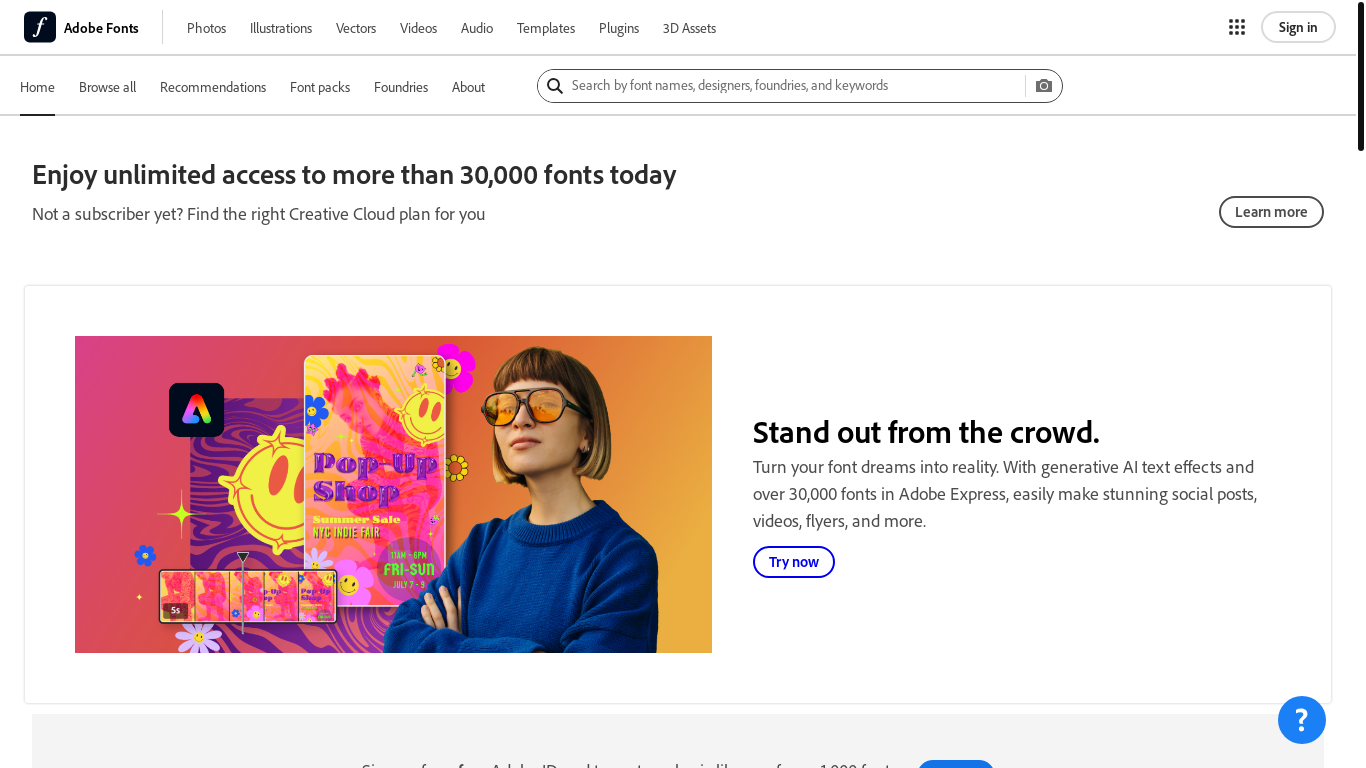 website screenshot of https://fonts.adobe.com/
