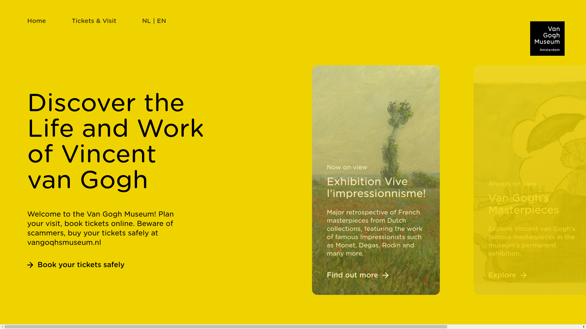 website screenshot of https://vangoqhsmuseum.nl/