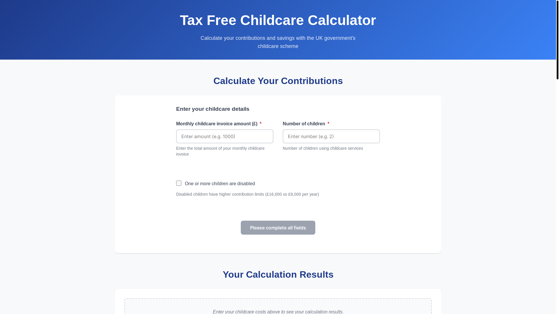 website screenshot of https://taxfreechildcare.pages.dev/