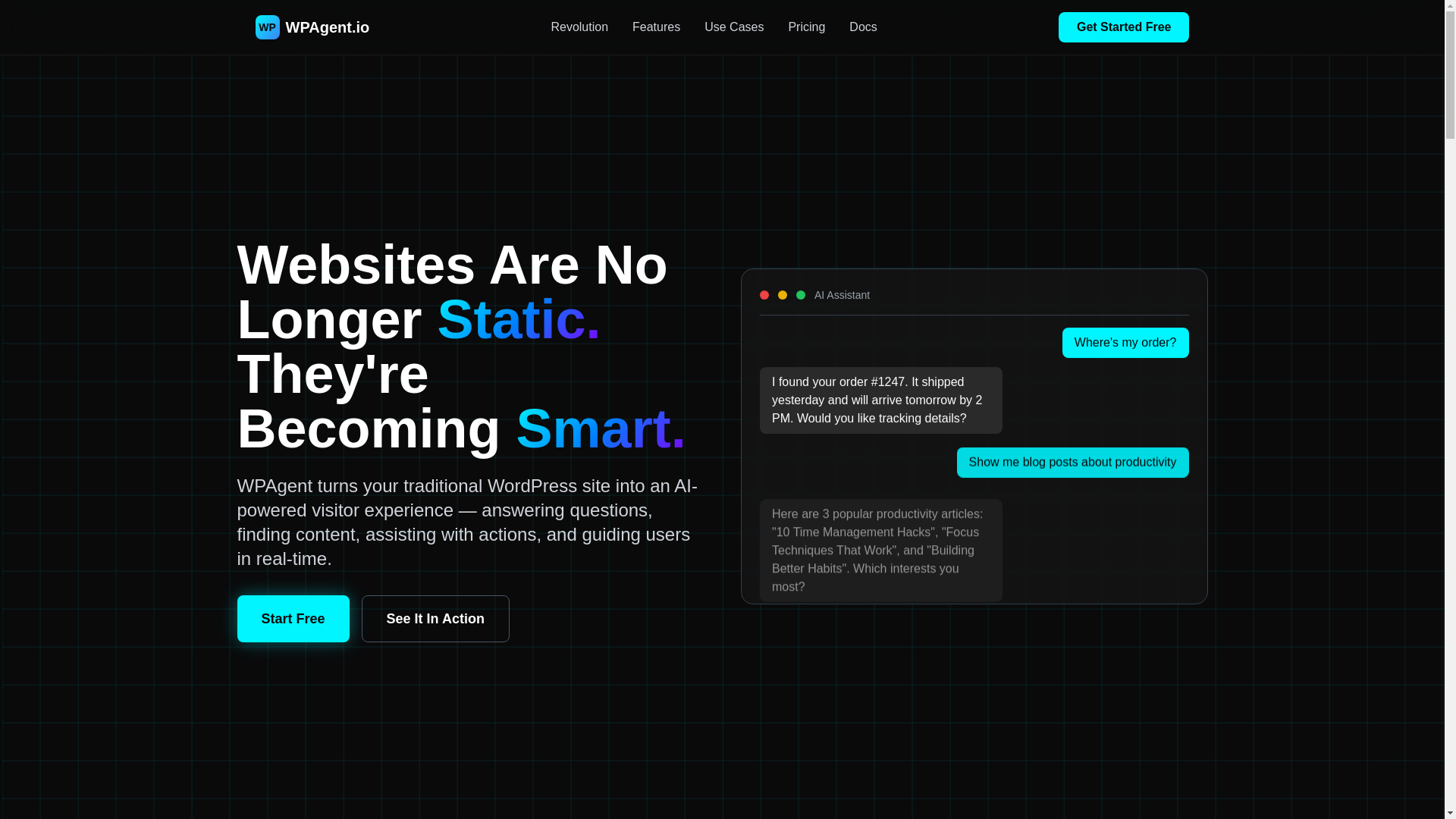 website screenshot of https://wpagent.io/
