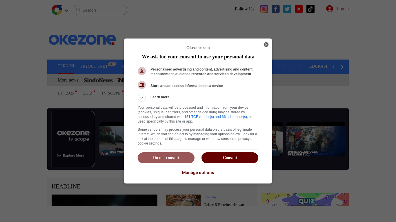 website screenshot of https://okezone.com
