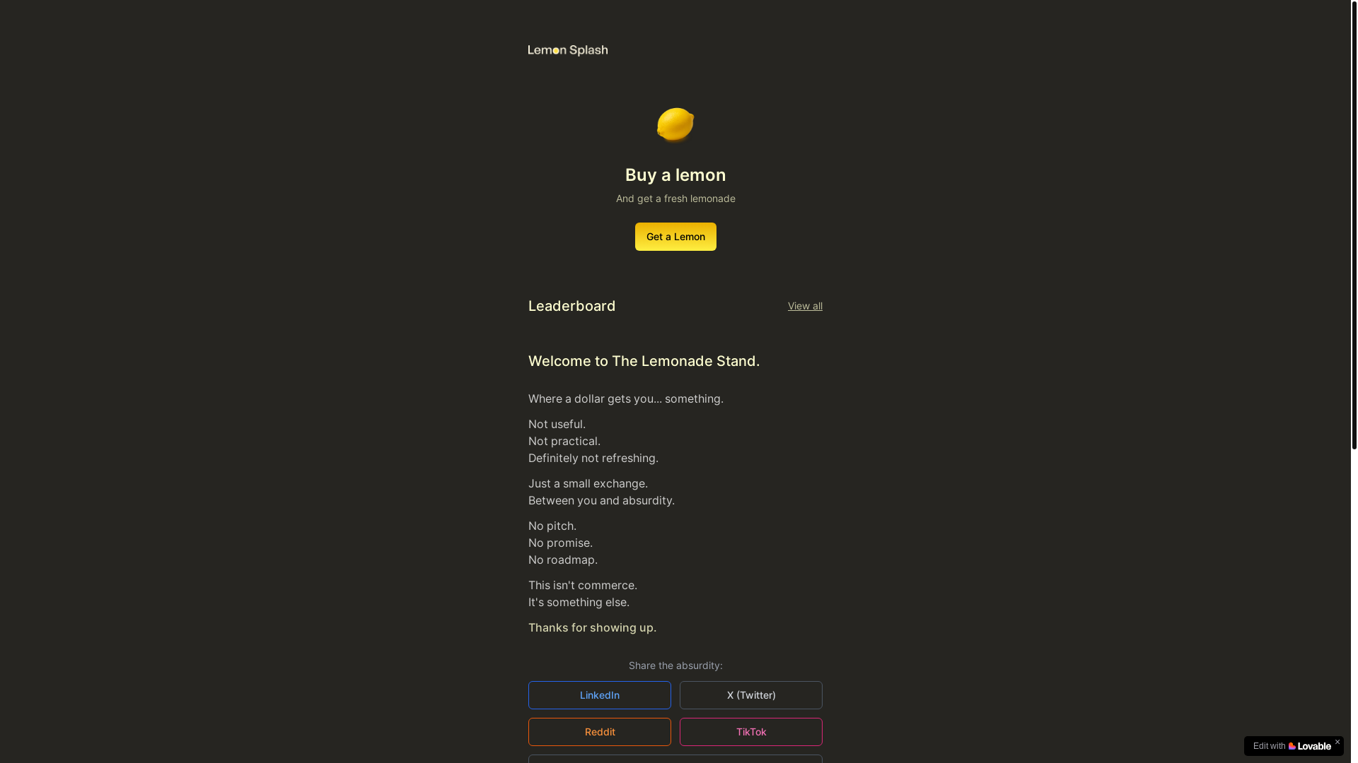 website screenshot of https://lemonleaderboard.com/