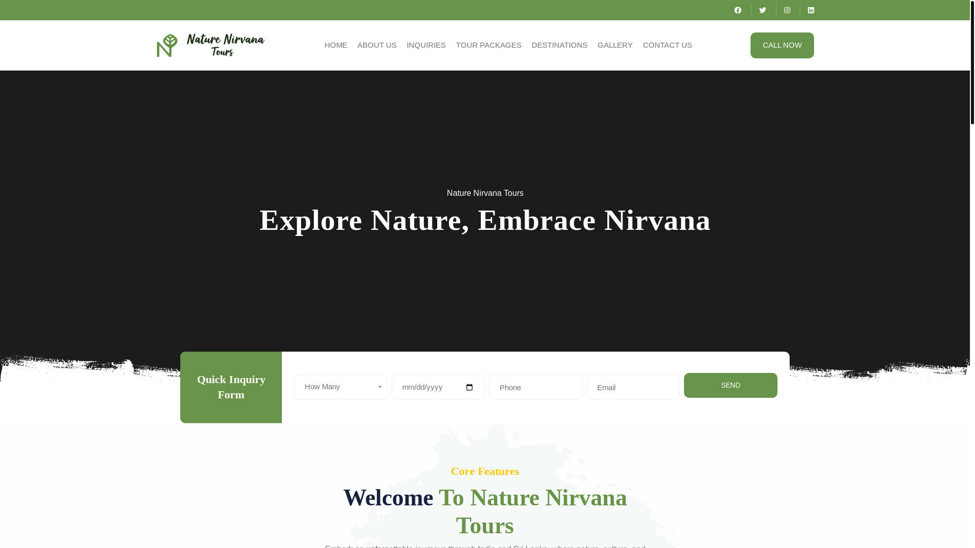 website screenshot of https://naturenirvanatours.com/