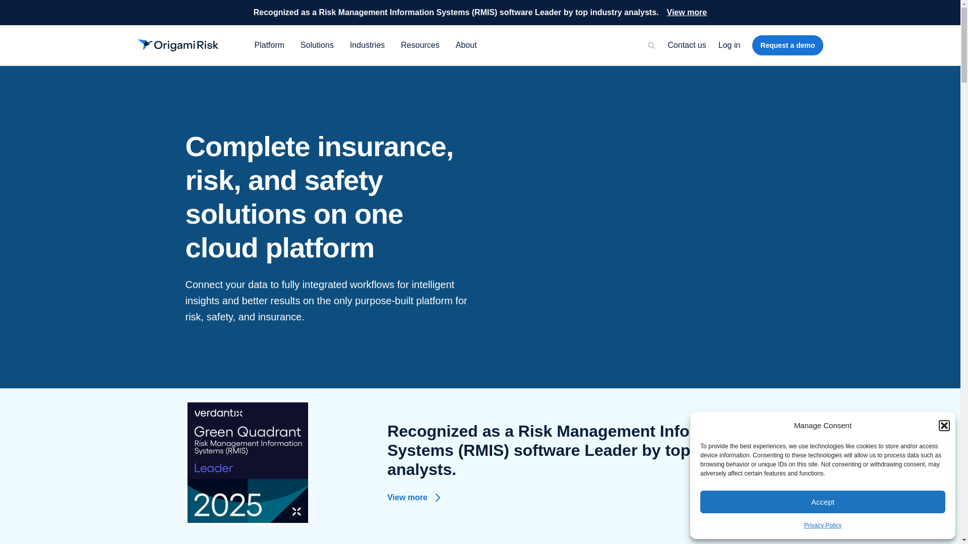website screenshot of https://origamirisk.com/