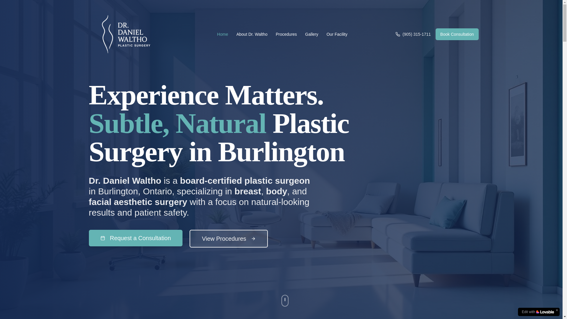 website screenshot of https://burlingtonplasticsurgeon.ca/