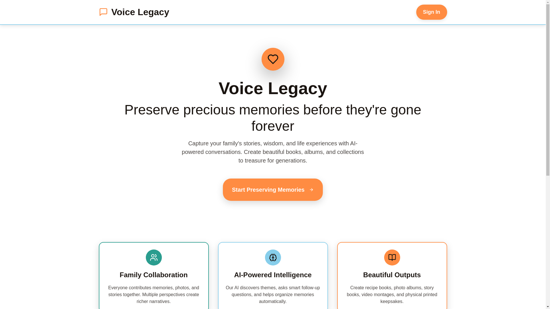 website screenshot of https://voicelegacy.app/