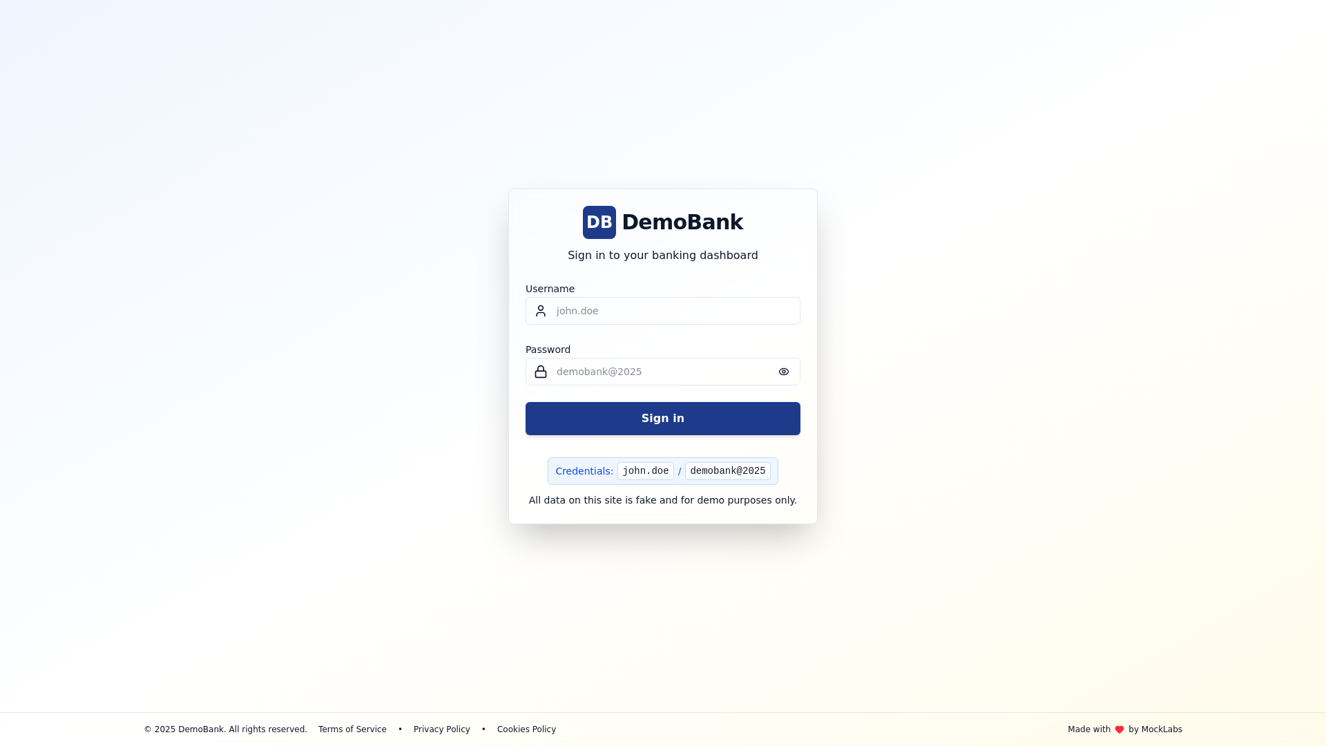 website screenshot of https://demobank.pages.dev/