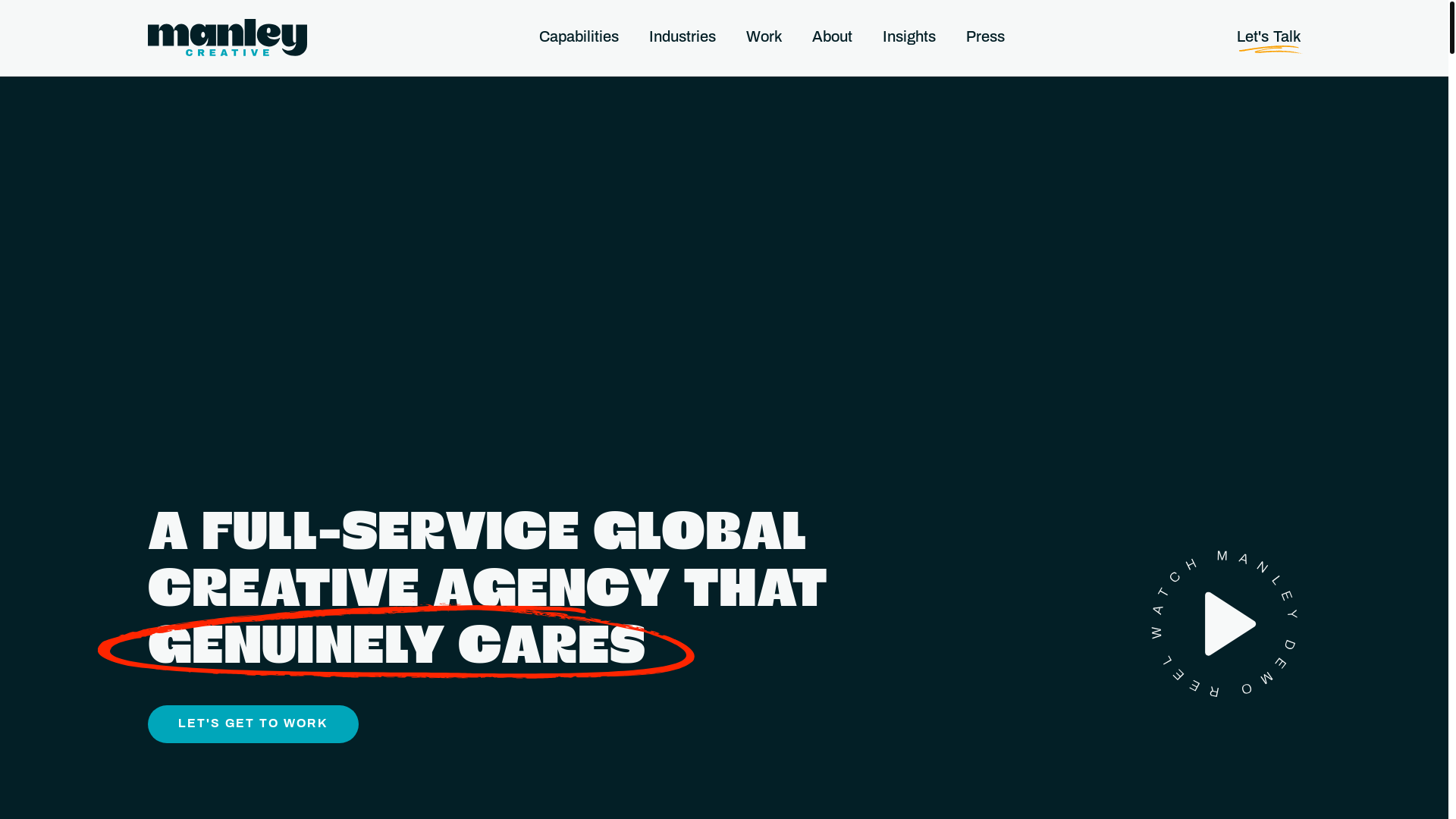website screenshot of https://manleycreativeengage.co/