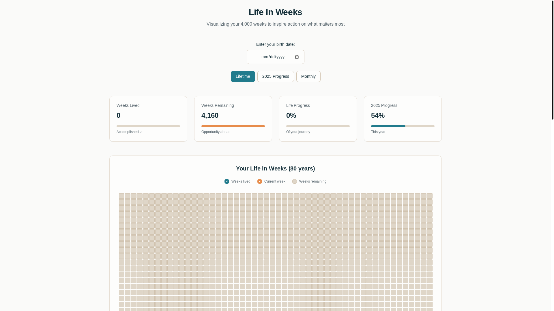 website screenshot of https://thelifespantracker.com/