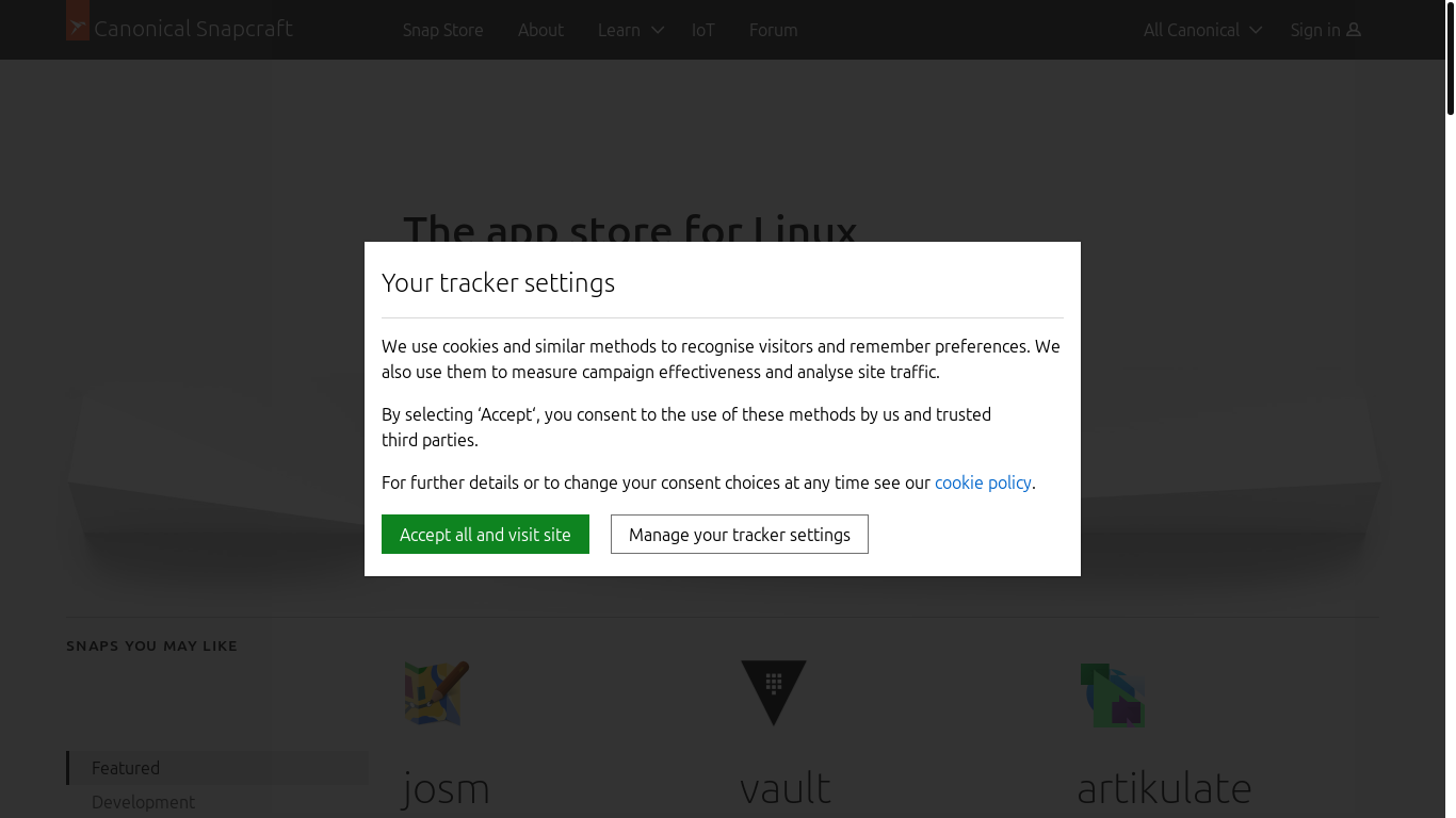 website screenshot of https://snapcraft.io