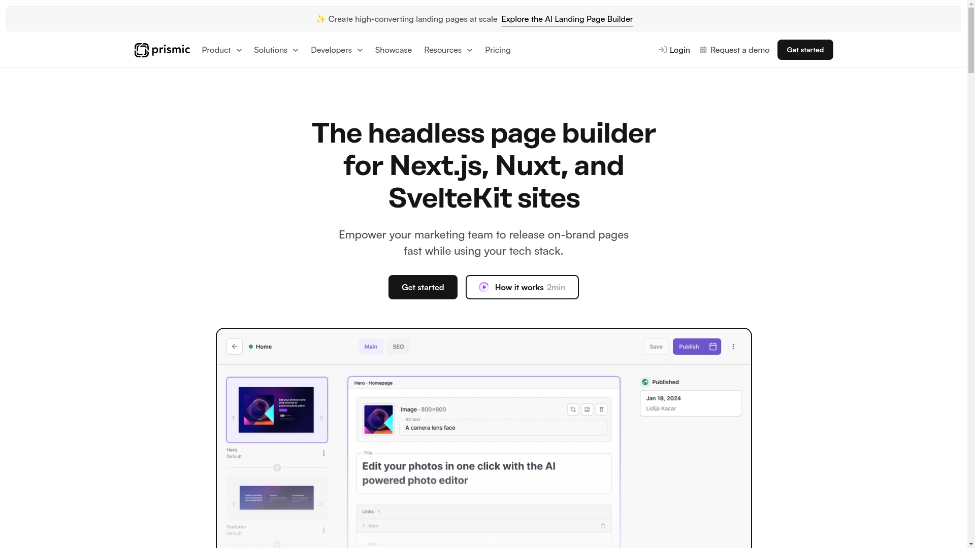 website screenshot of https://prismic.io