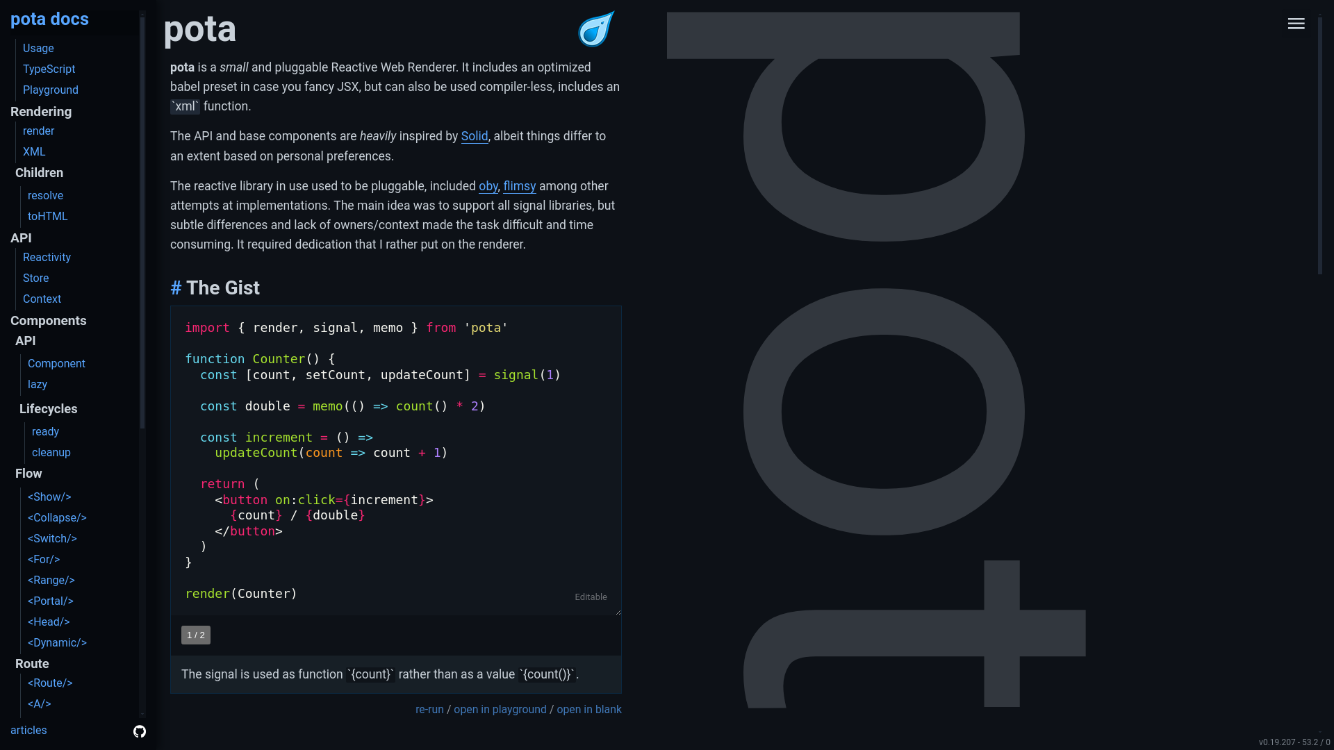 website screenshot of https://potahtml.pages.dev/