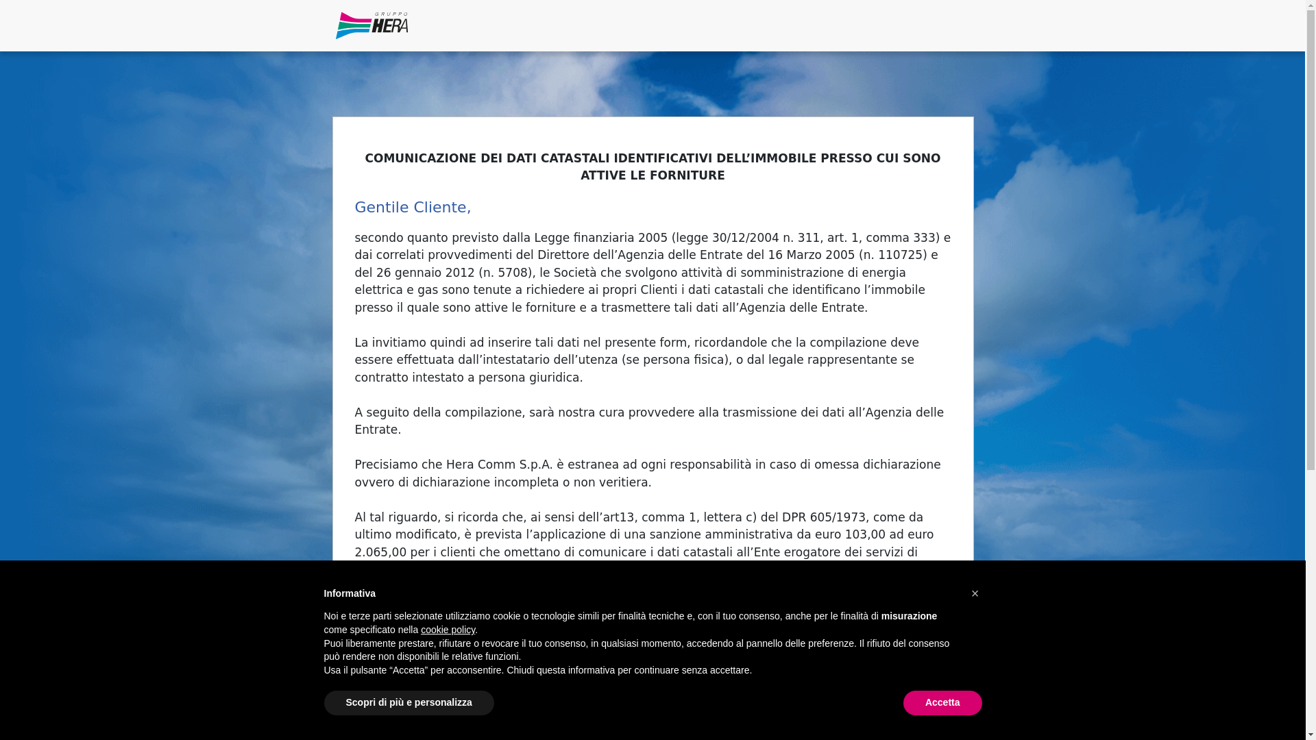website screenshot of https://cloud.contatti.gruppohera.it/daticatastali