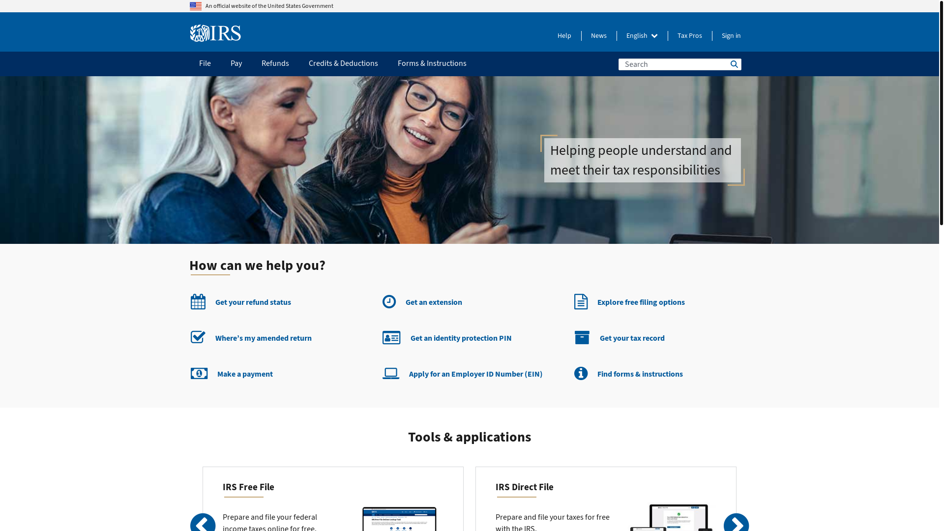 website screenshot of http://IRS.gov