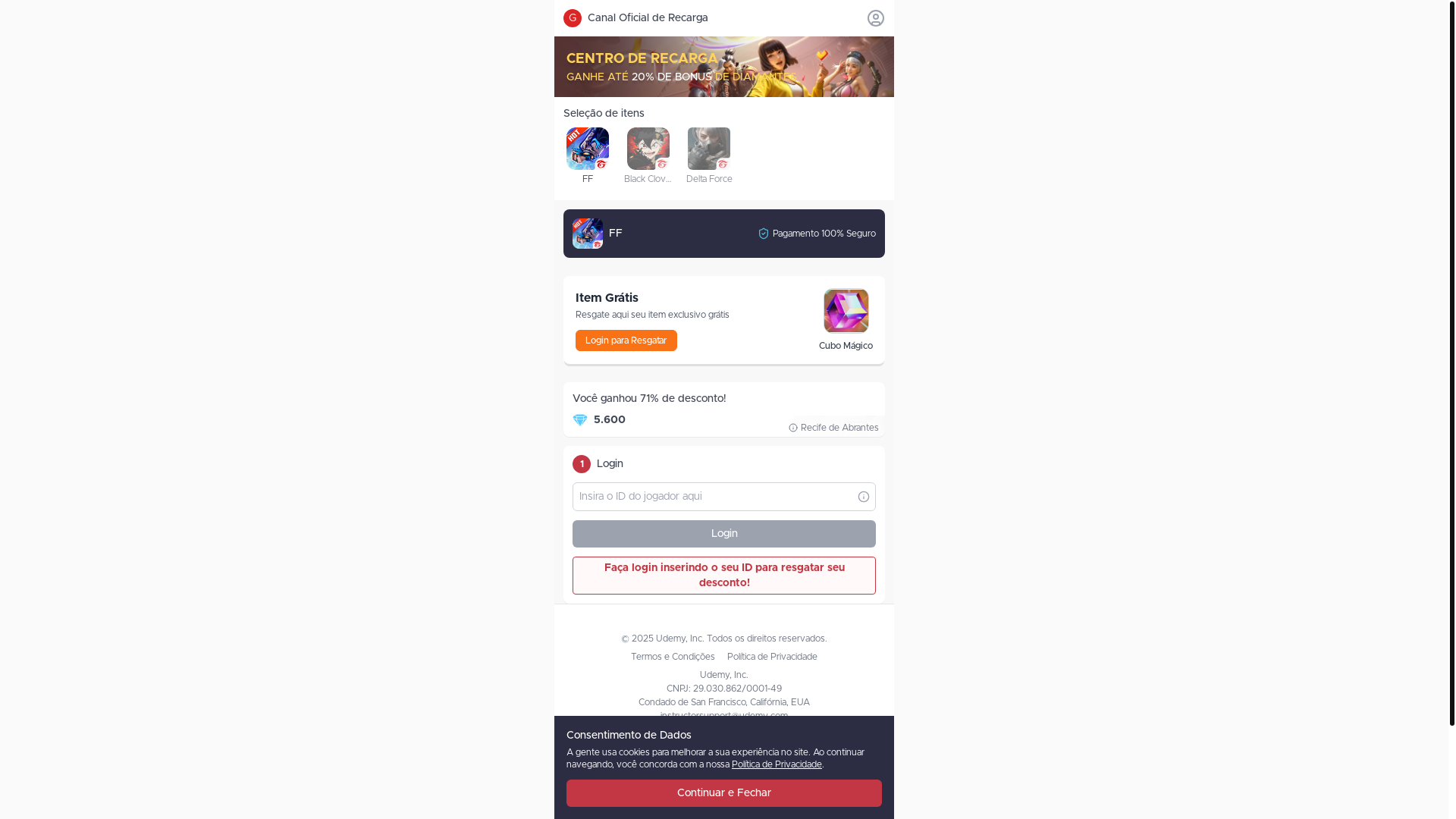 website screenshot of https://confiavelrecarga.top/
