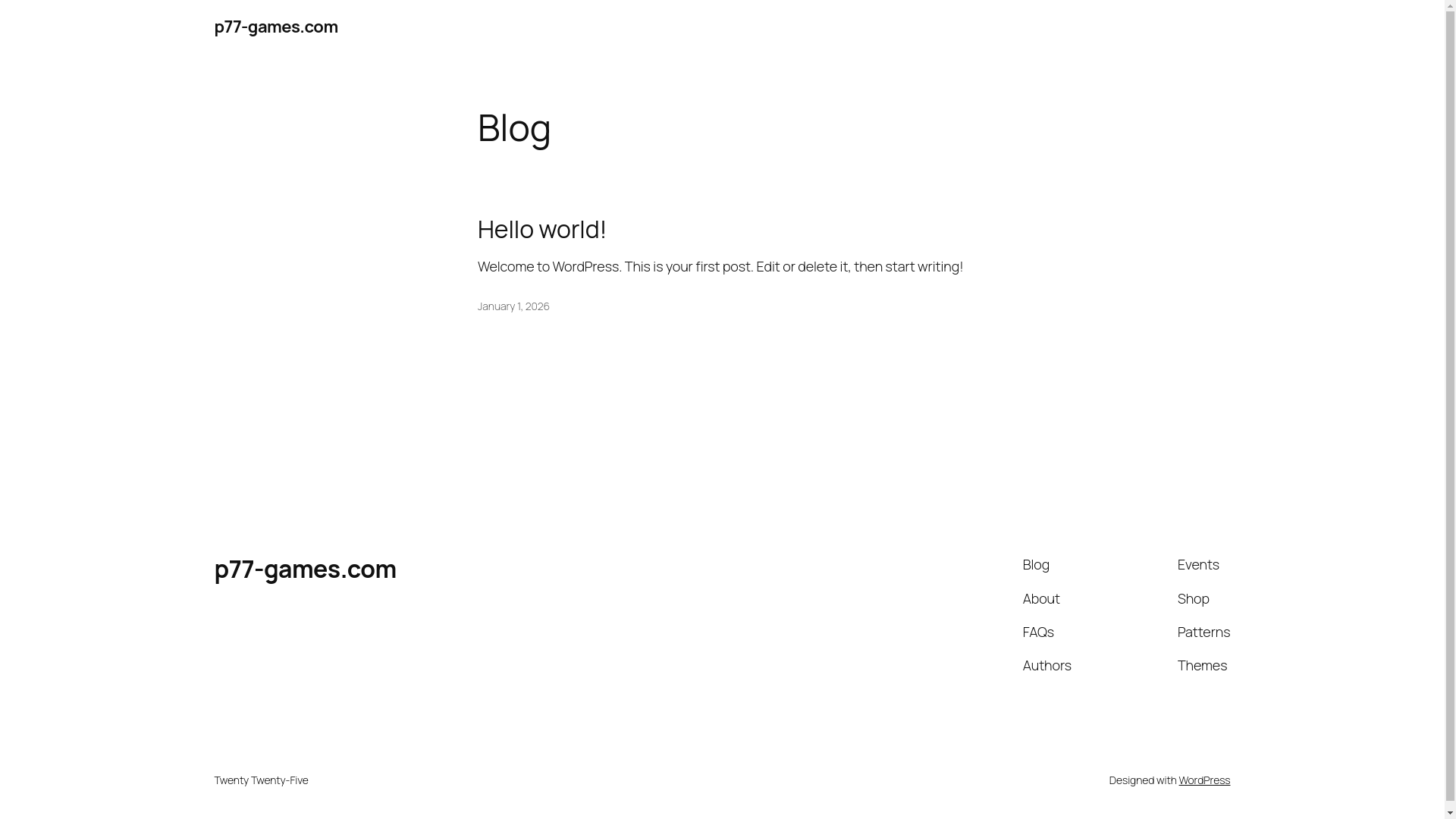 website screenshot of https://p77-games.com/