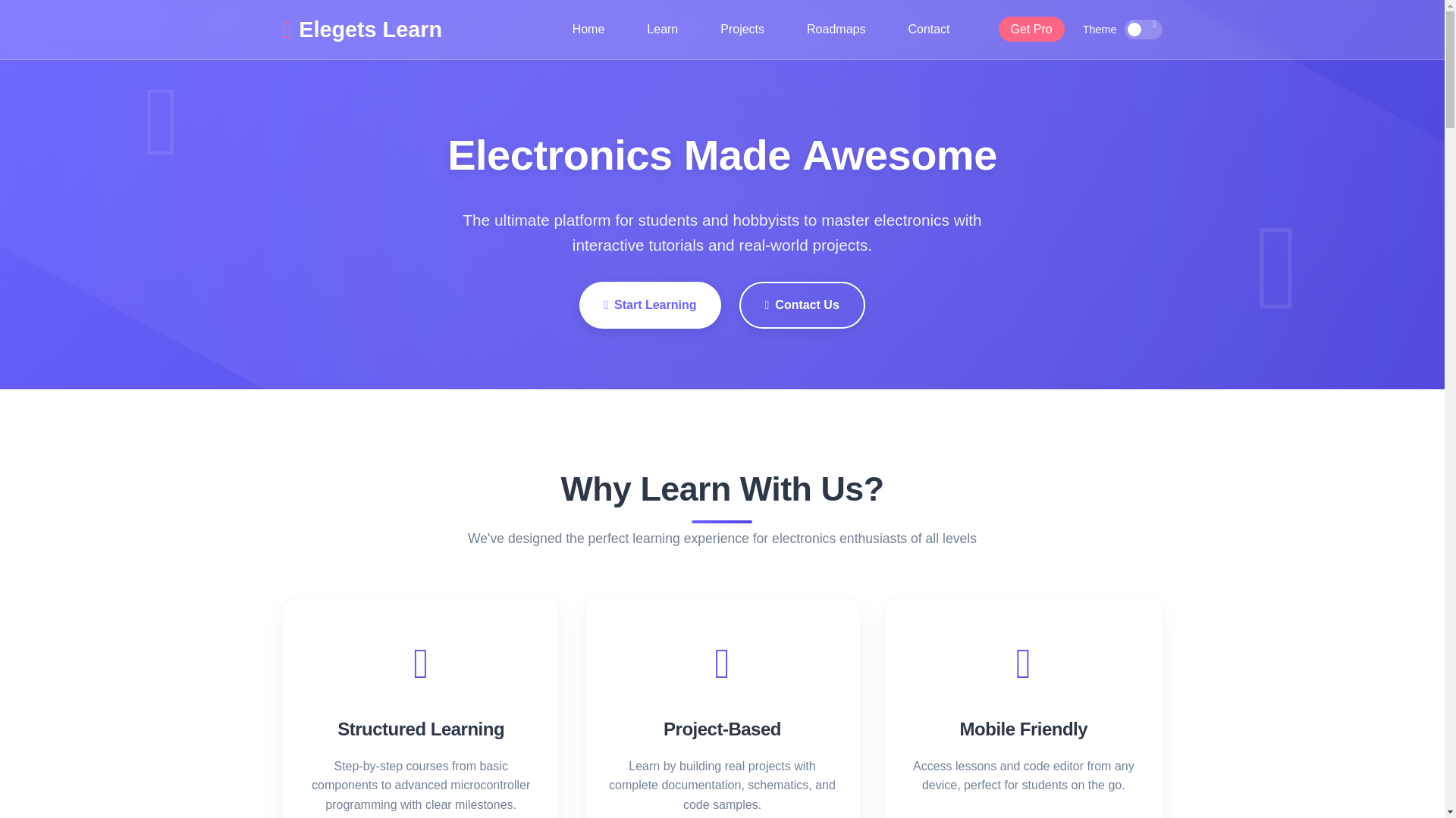 website screenshot of https://elegets.in/