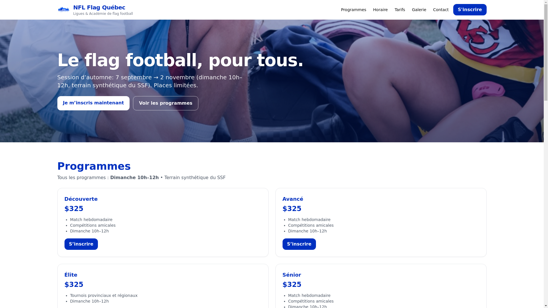 website screenshot of https://nflflagquebec.com/