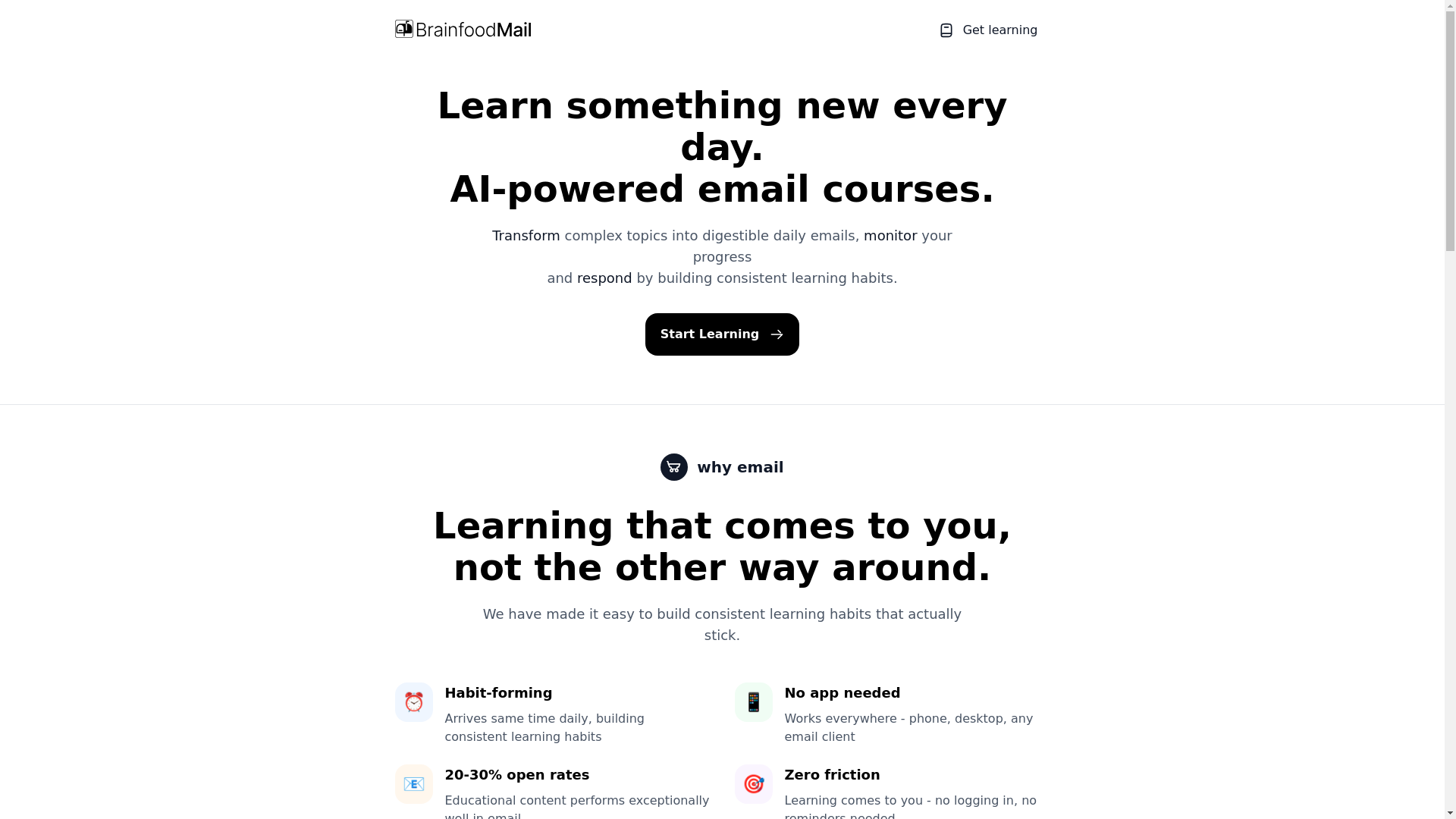 website screenshot of https://brainfoodmail.com/