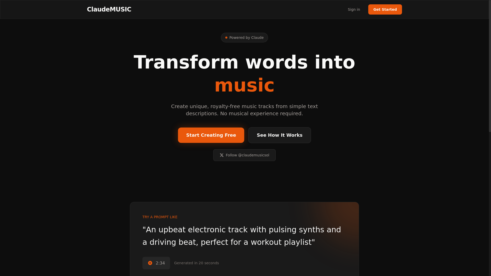website screenshot of https://claudemusic.xyz/