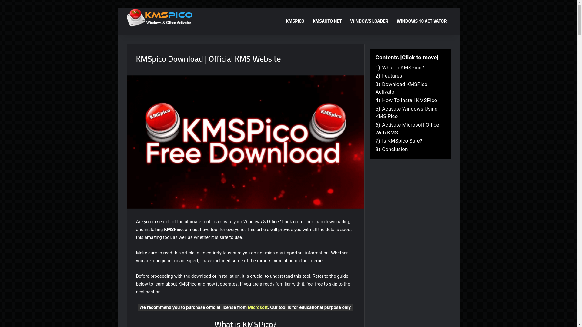 website screenshot of https://kmspico.biz/