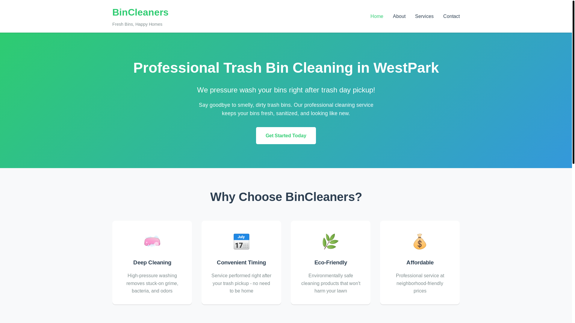 website screenshot of https://bincleaners.business/