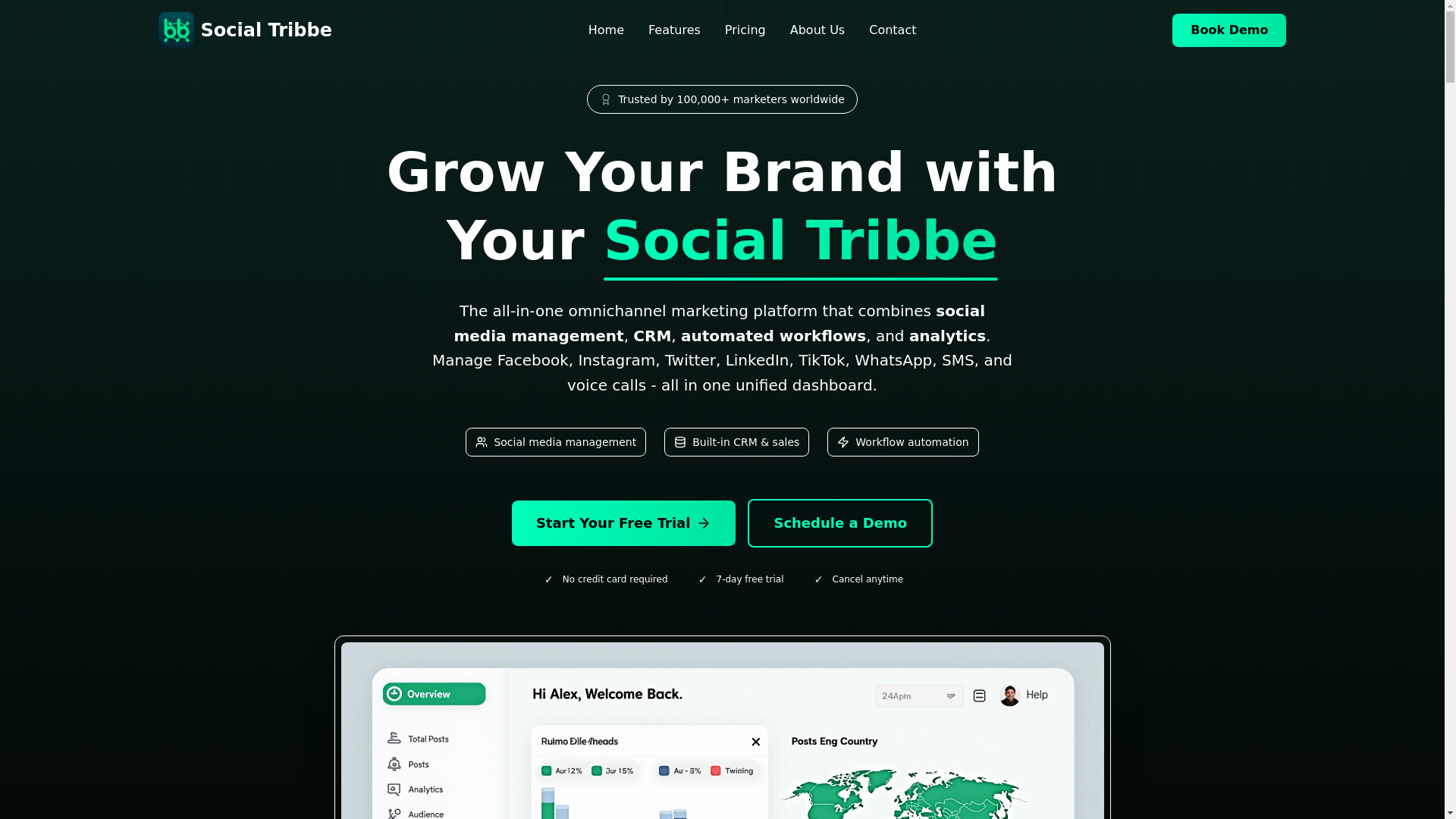 website screenshot of https://socialtribbe.com/