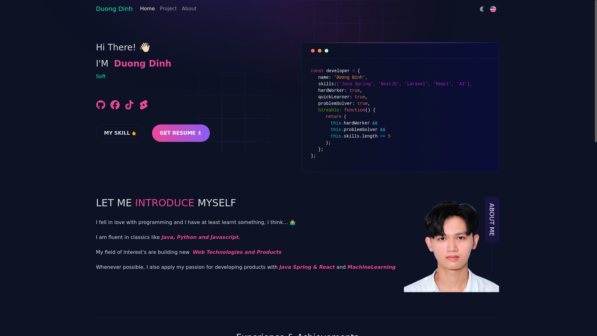 website screenshot of https://dinhduong.pro/
