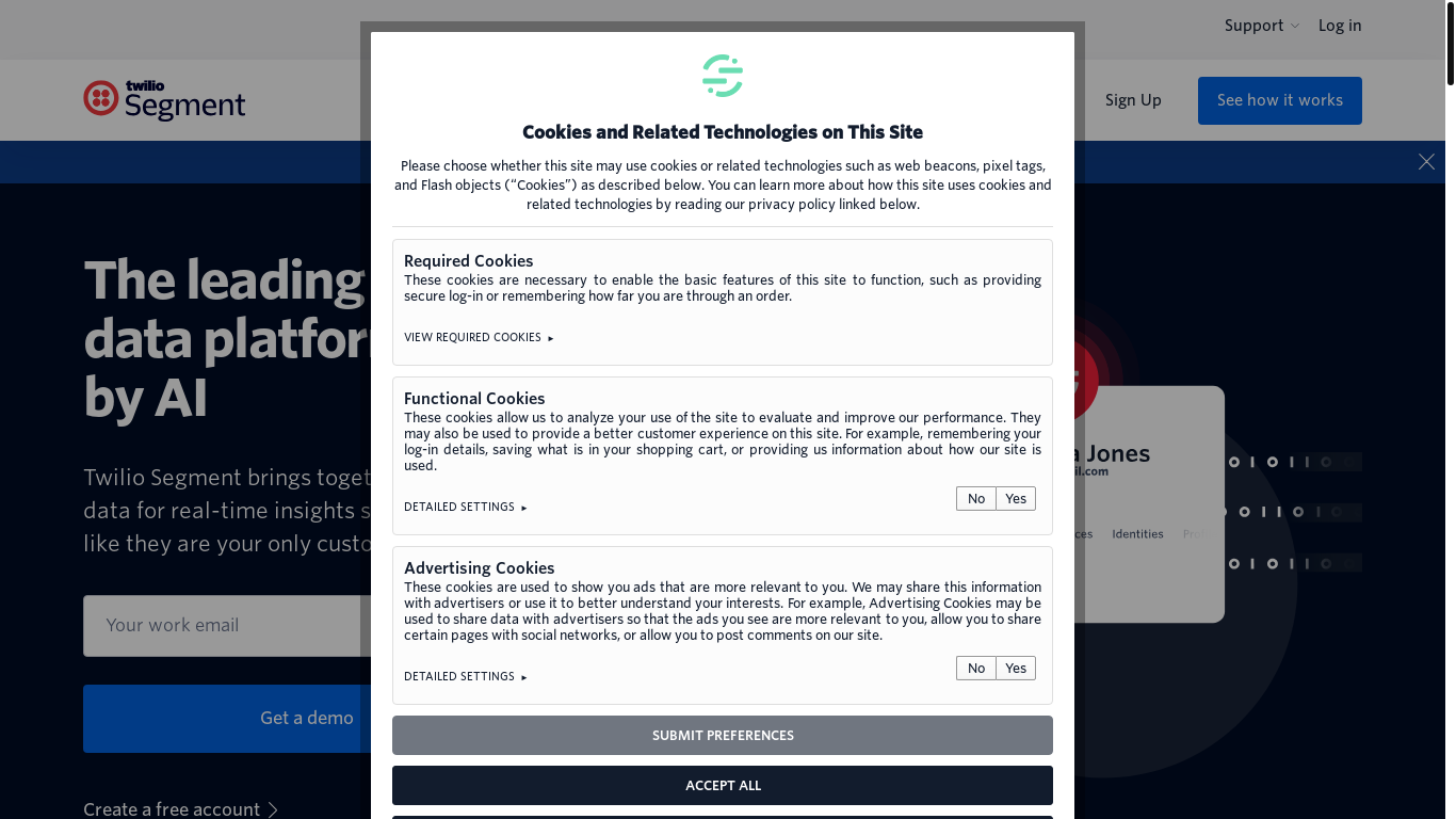 website screenshot of https://segment.com/
