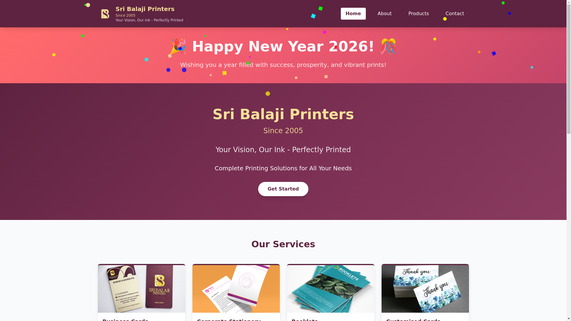 website screenshot of https://sribalajiprinters.ink/