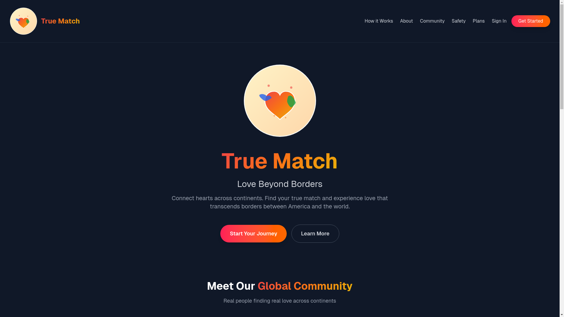 website screenshot of https://truematchdating.io/