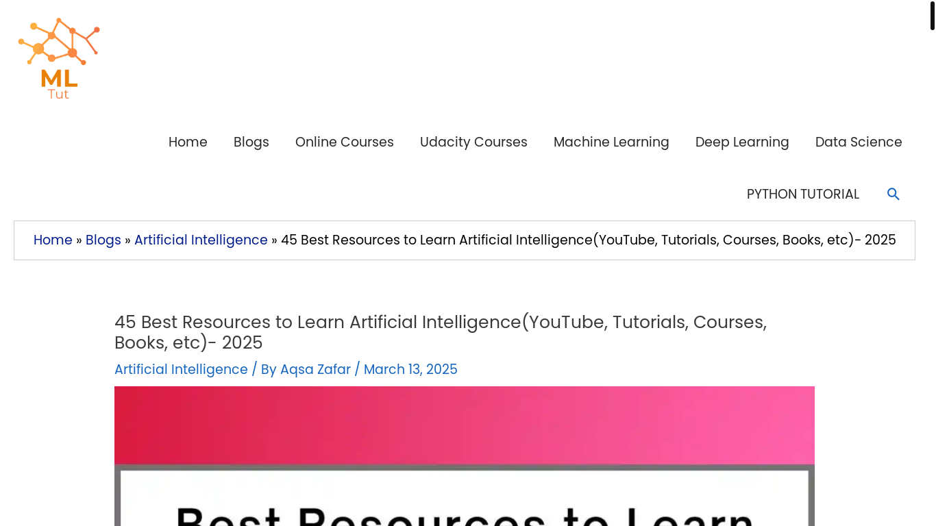 website screenshot of https://www.mltut.com/best-resources-to-learn-artificial-intelligence/