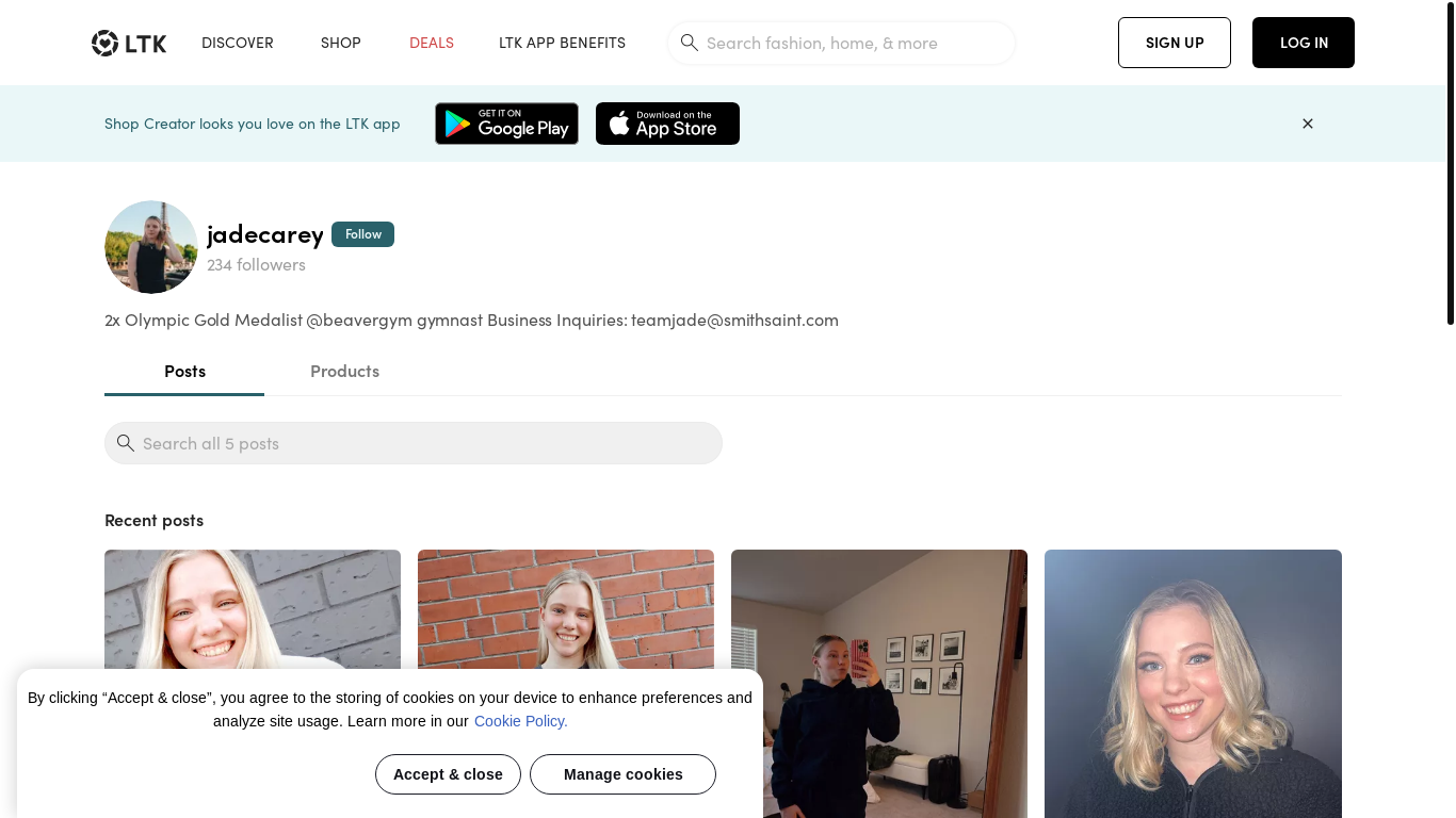 website screenshot of https://www.shopltk.com/explore/jadecarey
