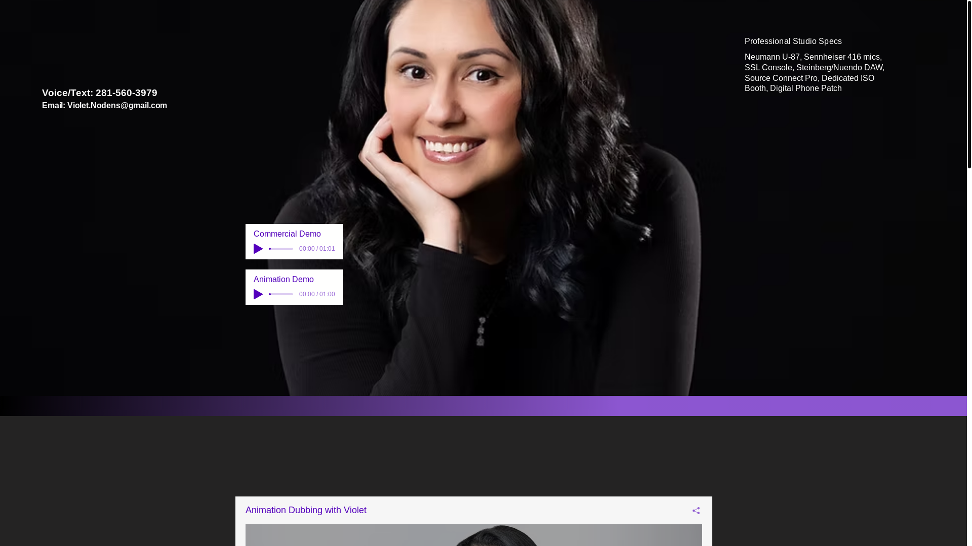 website screenshot of https://violetnodensvoiceover.com/
