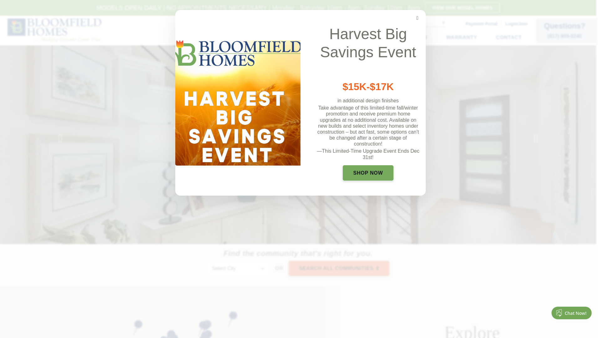 website screenshot of https://www.bloomfieldhomes.com/