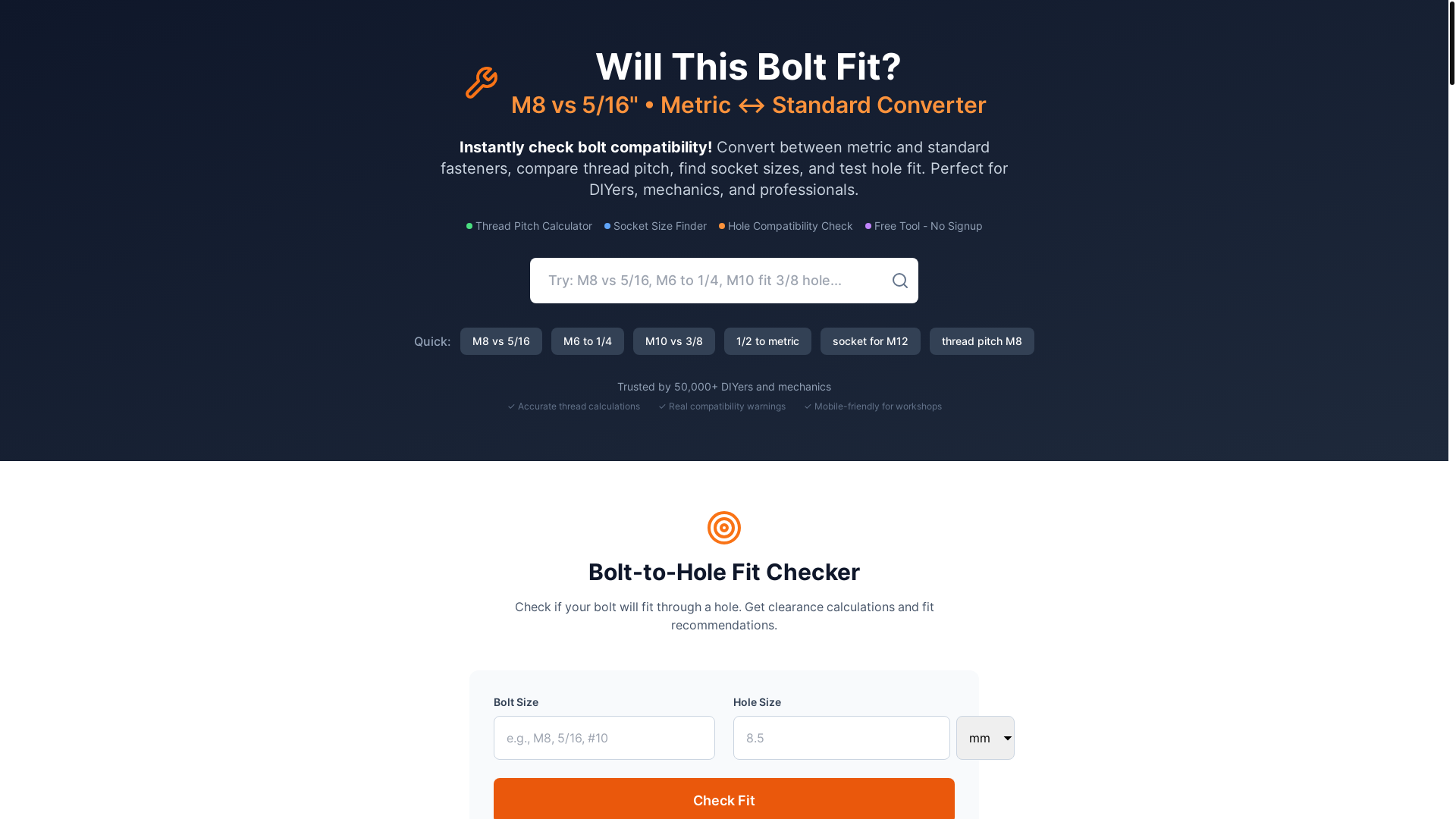 website screenshot of https://boltmatcher.com/