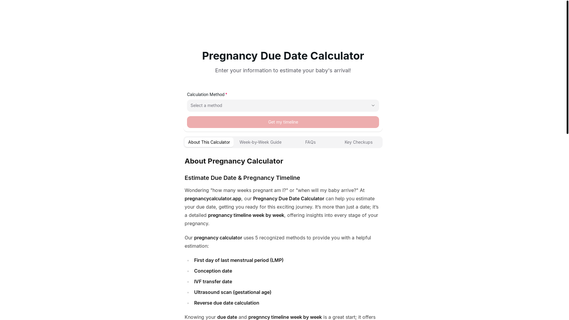 website screenshot of https://pregnancy-calculator.pages.dev/