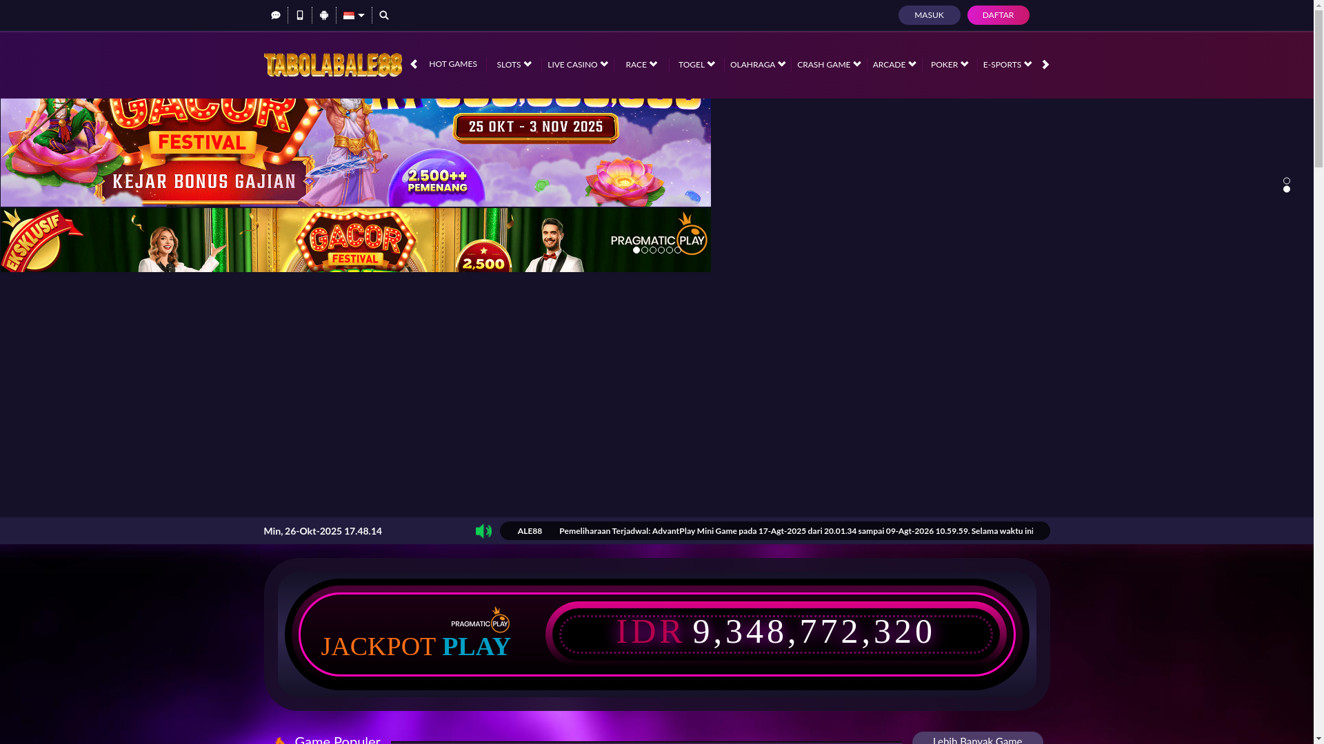 website screenshot of https://tabolabale88.online/
