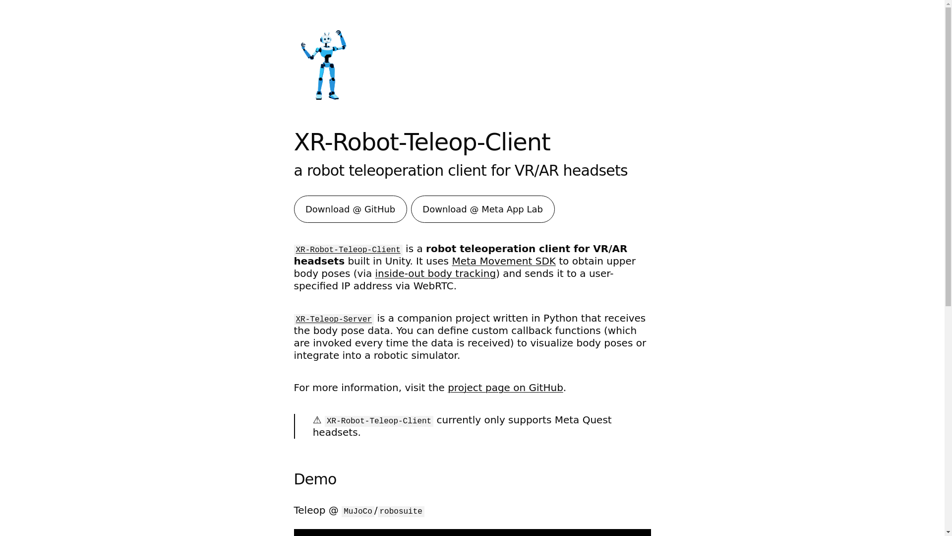 website screenshot of https://xr-robot-teleop-website.pages.dev/