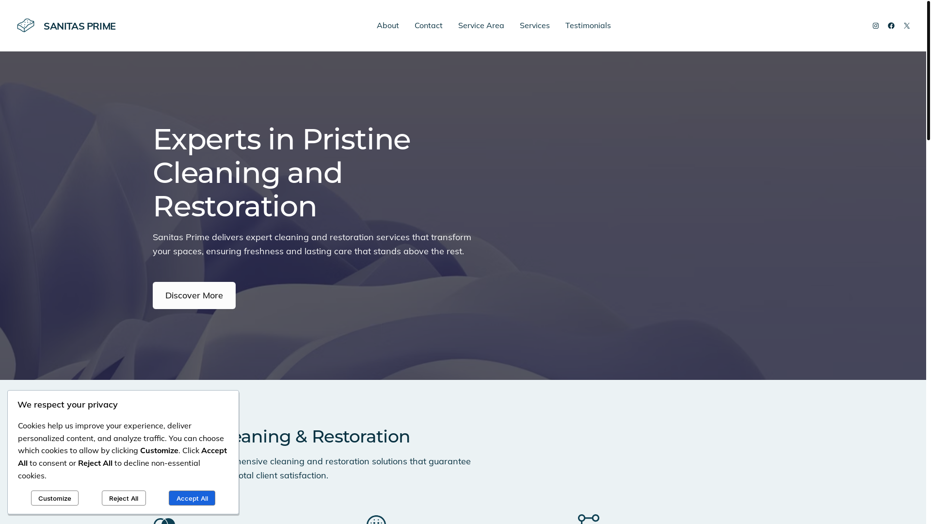 website screenshot of https://sanitasprimeclean.com/