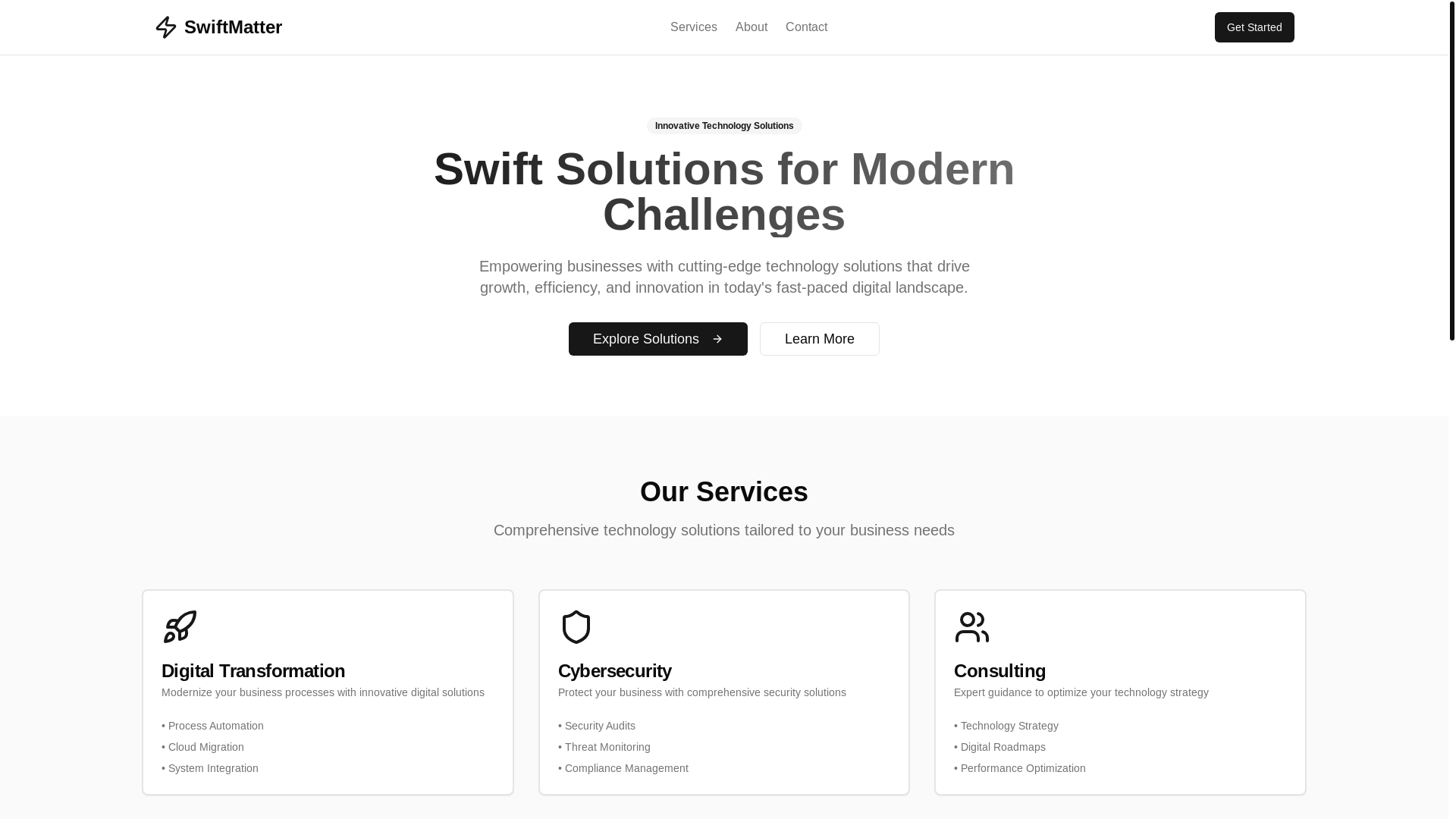 website screenshot of https://swiftmatter.tech/