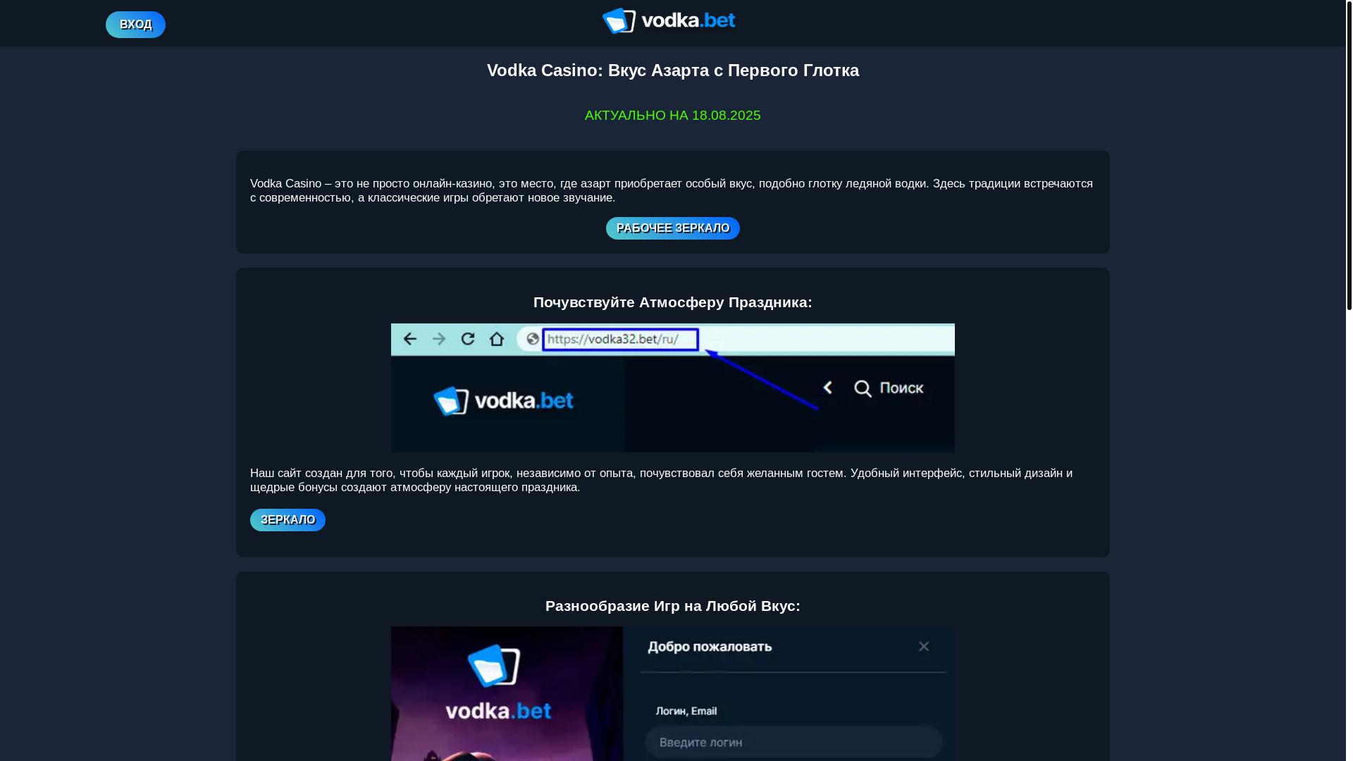 website screenshot of https://vodka127.bet/