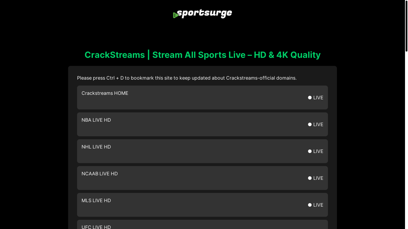 website screenshot of https://crackstreams1-djj.pages.dev/