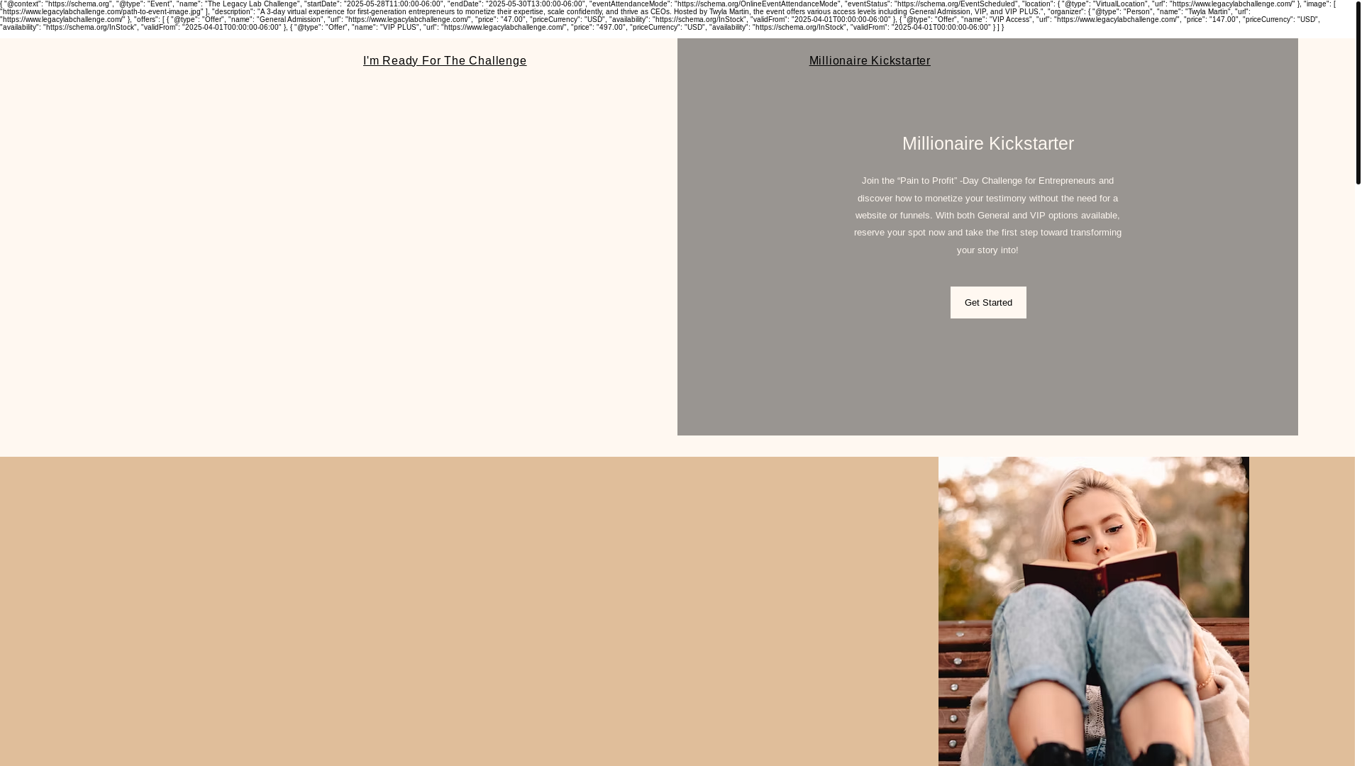 website screenshot of https://millionairekickstarter.com/