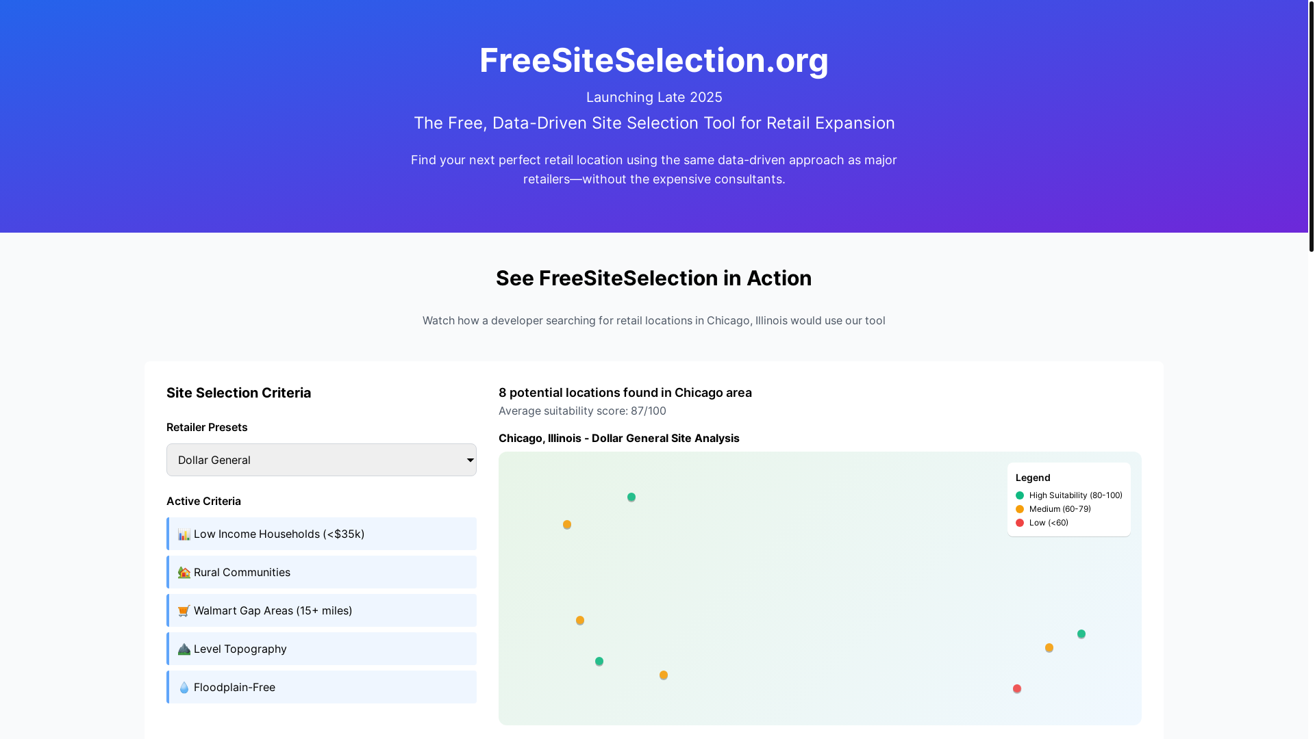 website screenshot of https://siteselectionwithtracking.pages.dev/