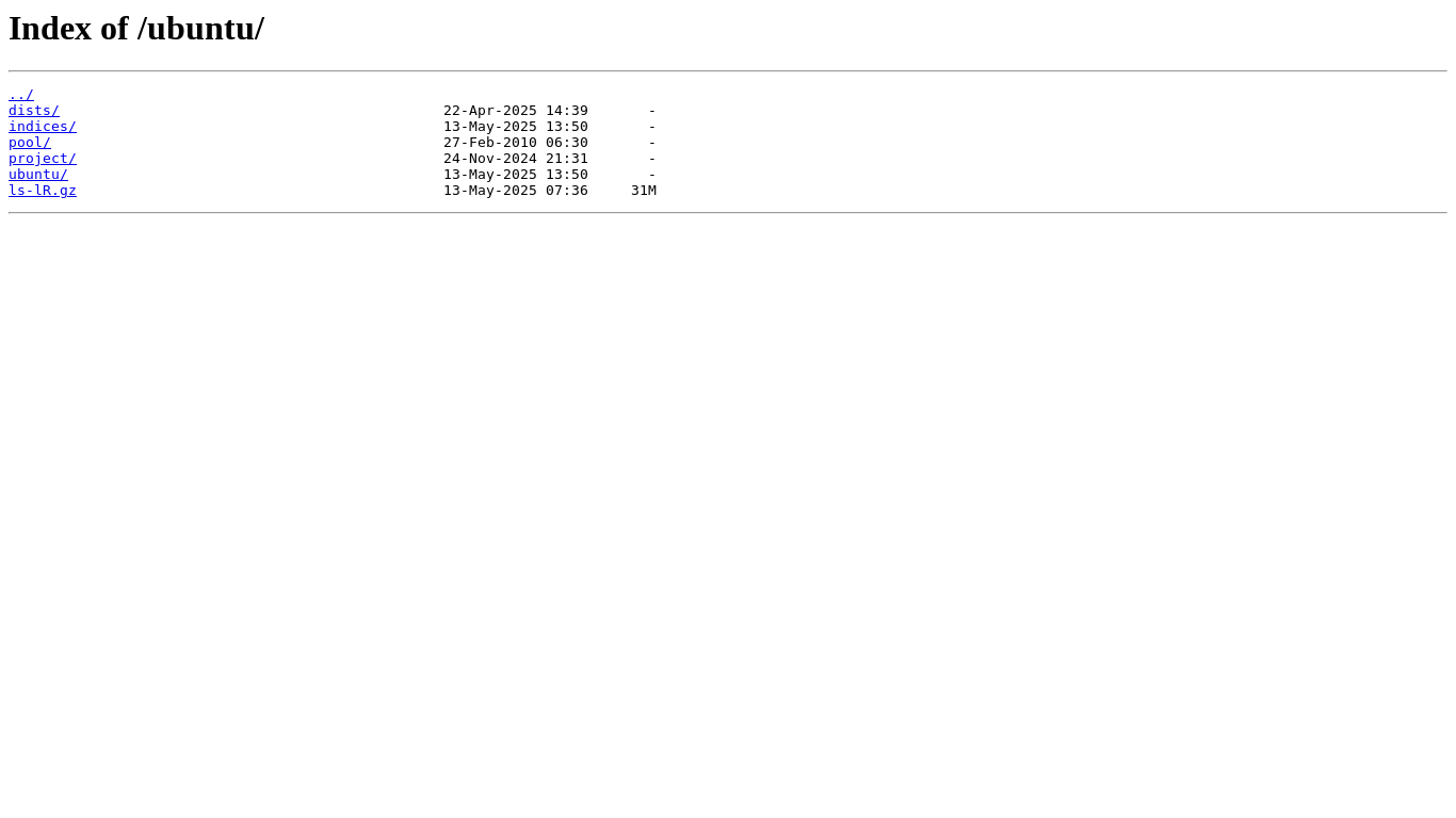 website screenshot of https://mirrors.kernel.org/ubuntu/